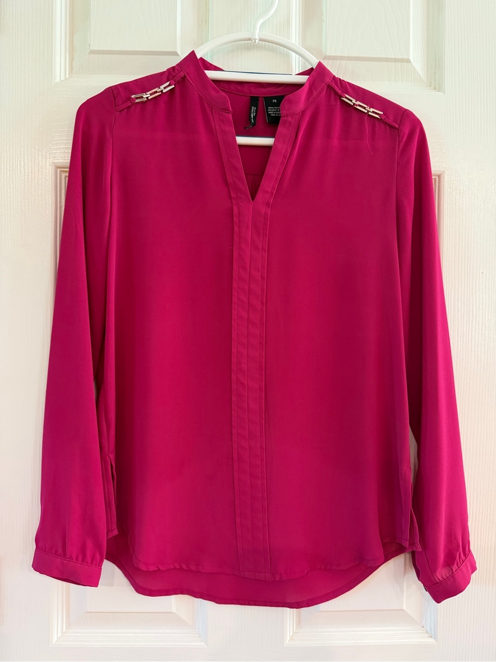 new directions Fuchsia V-Neck Long Sleeve Blouse with Shoulder Chain Detail